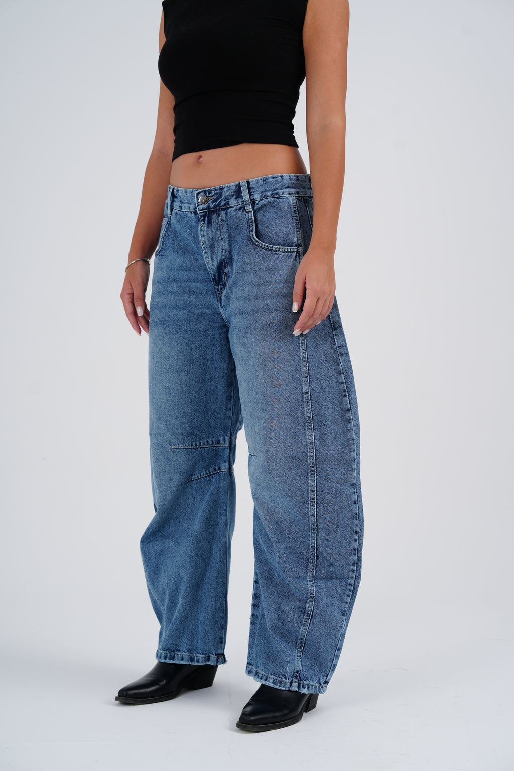 Vintage Blue Mid-Rise Barrel Denim