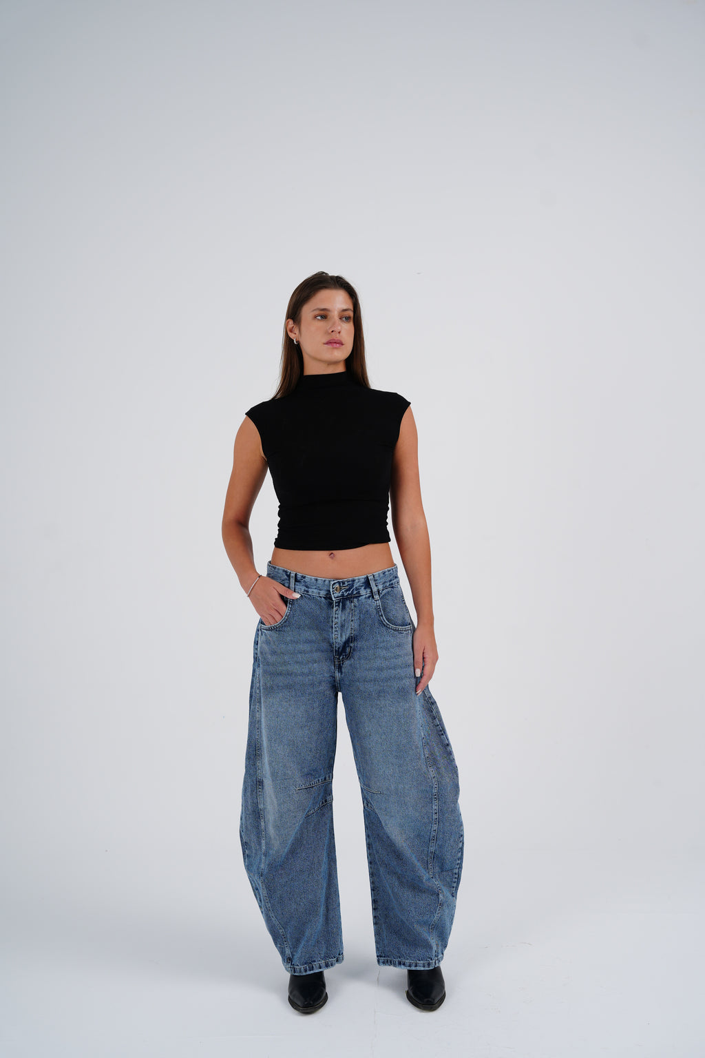 Vintage Blue Mid-Rise Barrel Denim