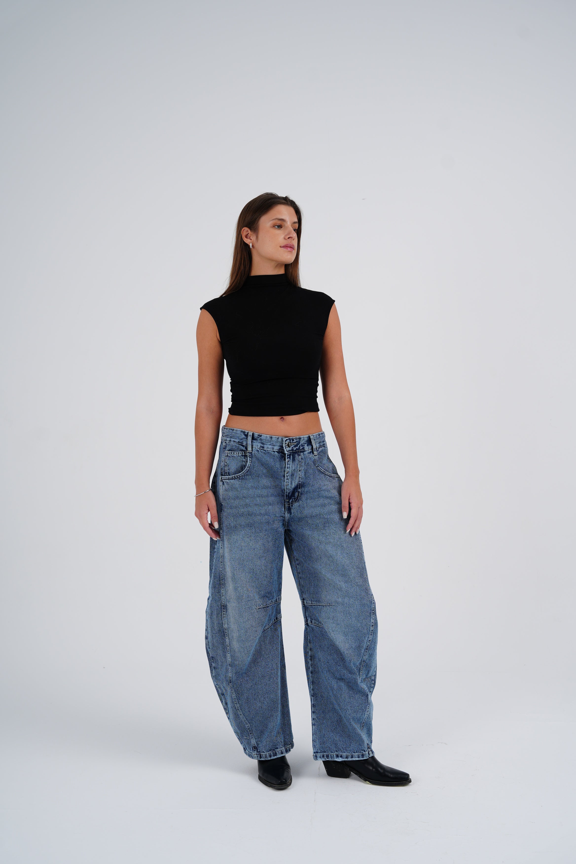 Vintage Blue Mid-Rise Barrel Denim