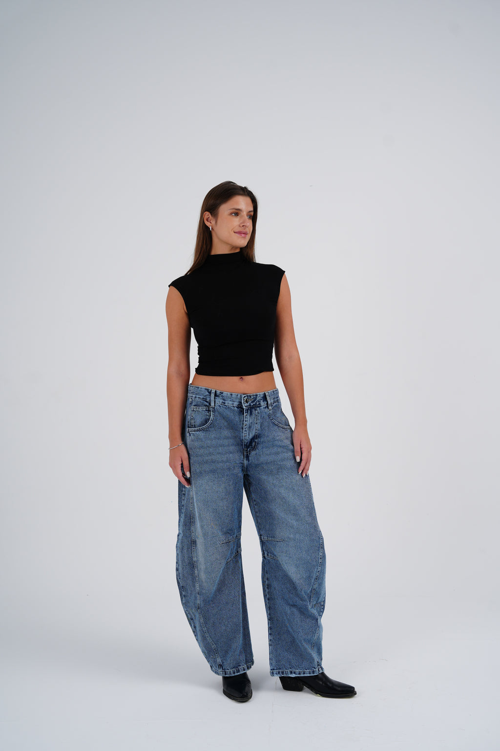 Vintage Blue Mid-Rise Barrel Denim