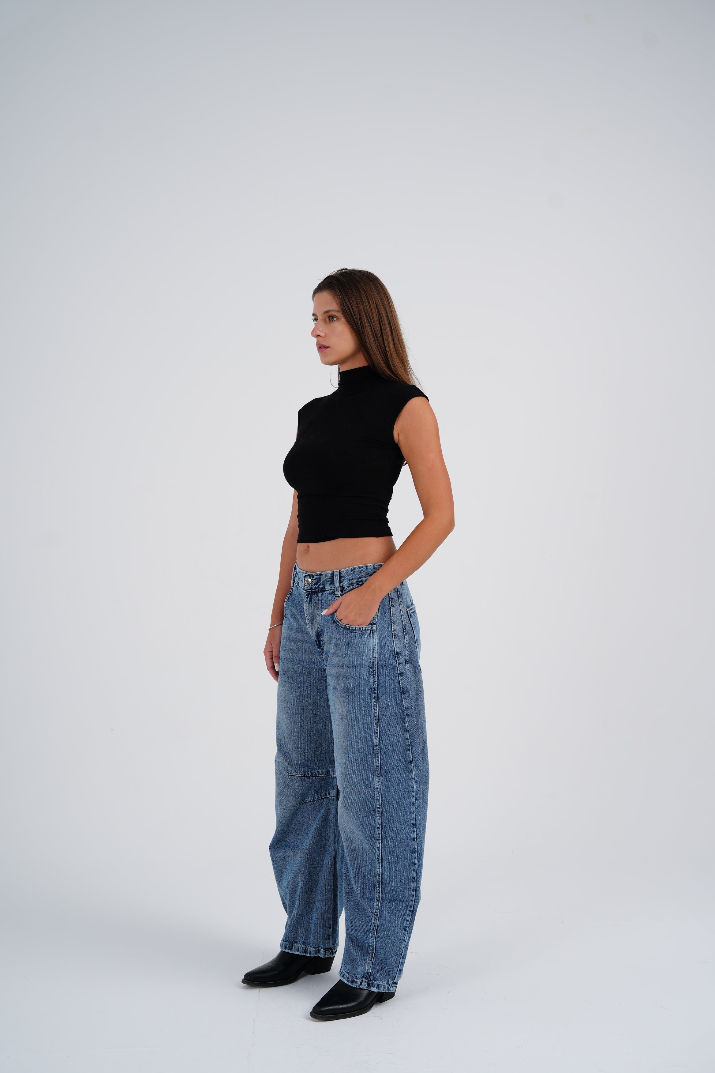 Vintage Blue Mid-Rise Barrel Denim