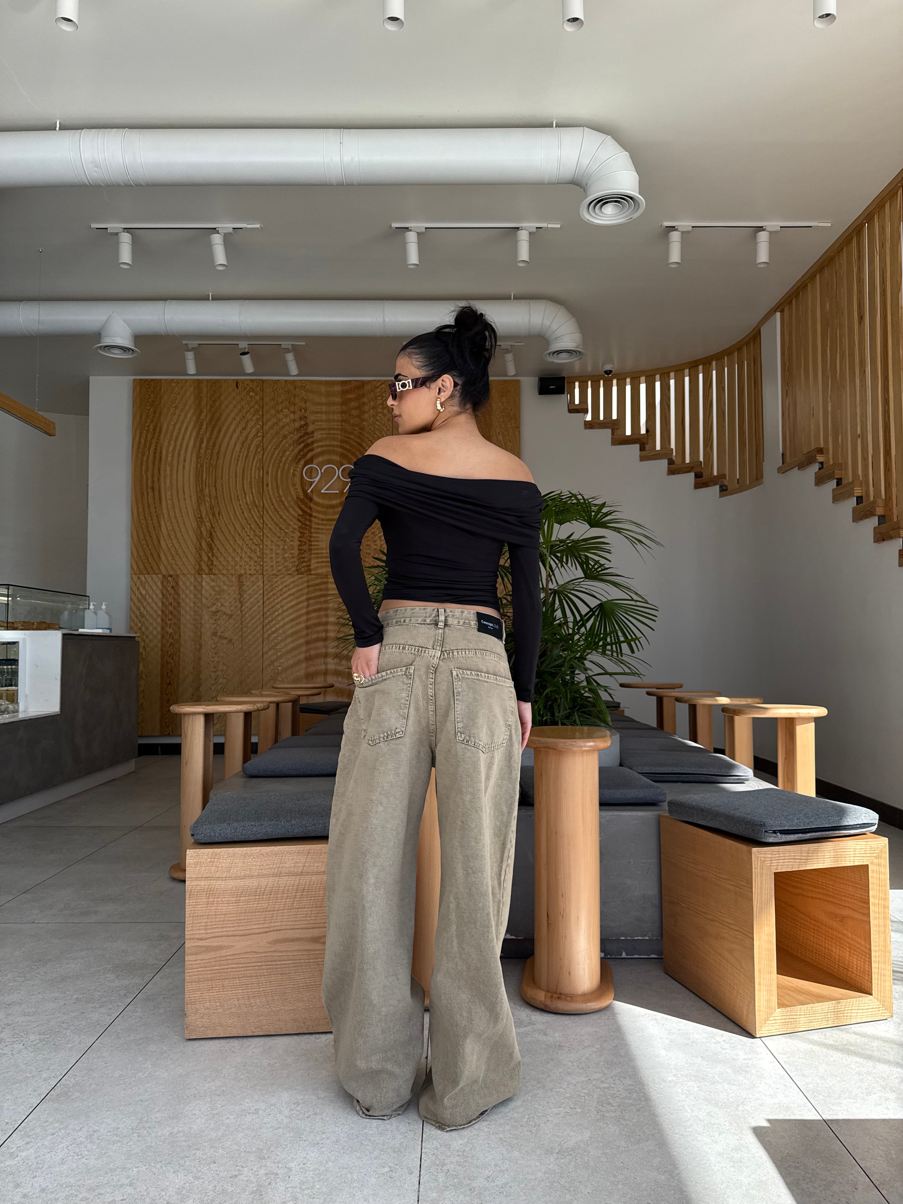 Extra Wide Leg Stone Beige Denim